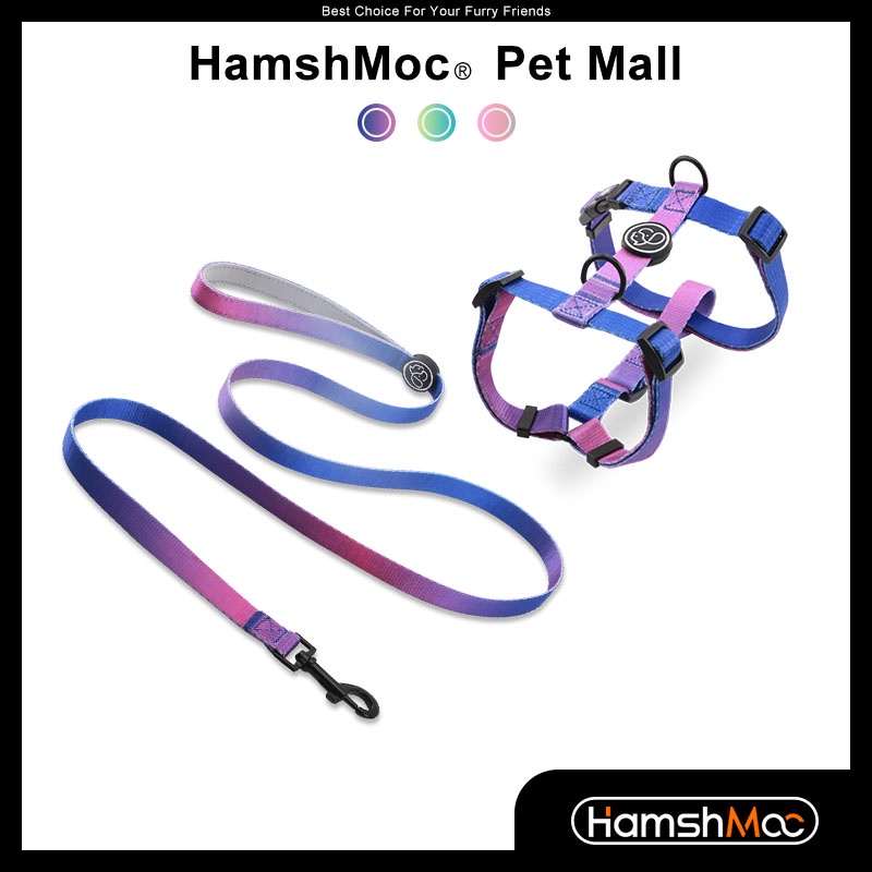 HamshMoc Bộ Dây Dắt Thú Cưng Đi Dạo Bằng Nylon Mềm Màu Gradient Có Thể Điều Chỉnh