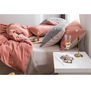 Bộ chăn ga gối cotton TC màu cam đất