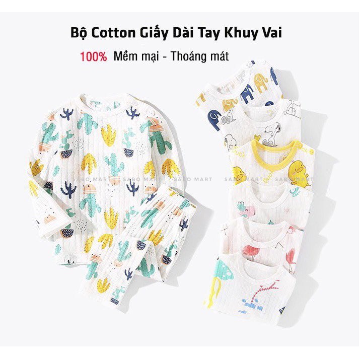 Bộ cotton giấy dài tay chất liệu cotton cho bé từ 3-14kg