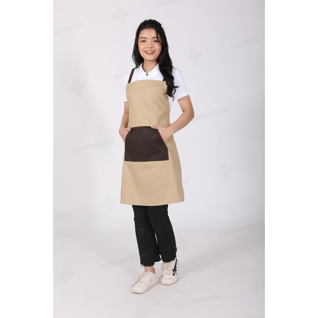 Tạp dề yếm chất liệu kaki cực đẹp - Màu be phối túi đen nổi bật - Chuẩn form dáng khi mặc, dễ dàng hoạt động, làm việc