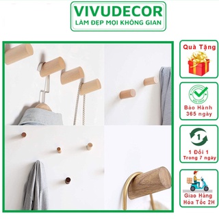 Combo 2 Móc Treo Quần Áo VIVUDECOR Bằng Gỗ Gắn vít nở Siêu Chắc, Siêu Chịu Lực Đến 10kg Đa Năng Vát 6CM Màu Tự Nhiên