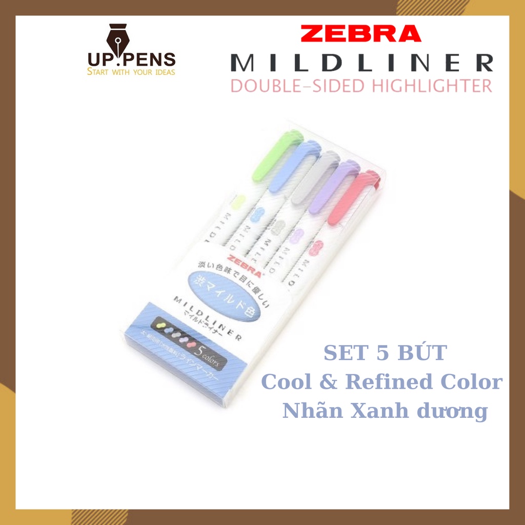 Bộ 5 bút đánh dấu hai đầu Zebra Mildliner Double-Sided Highlighter – Fine/Bold – 5 Cool &amp; Refined Color Set