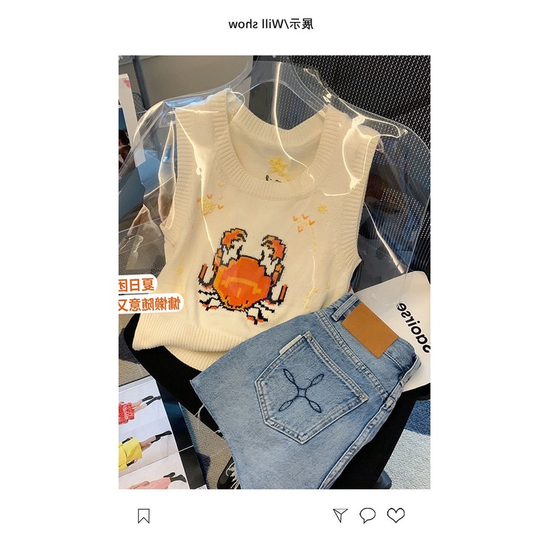 2022 summer new retro design interesting pattern printing slim sleeveless vest sweater