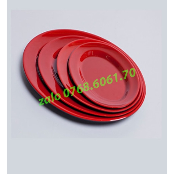 Dĩa nhựa kiểu hột xoài Melamine hai Lớp đỏ đen cao cấp