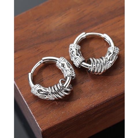 Khuyên tai tròn dạng kẹp nam nữ PUN màu bạc đen đơn giản đẹp nhỏ xinh - Hoa tai Orn Earring