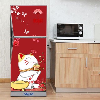 Decal trang trí tủ lạnh chất liệu cao cấp  mẫu Mèo Thần Tài 1