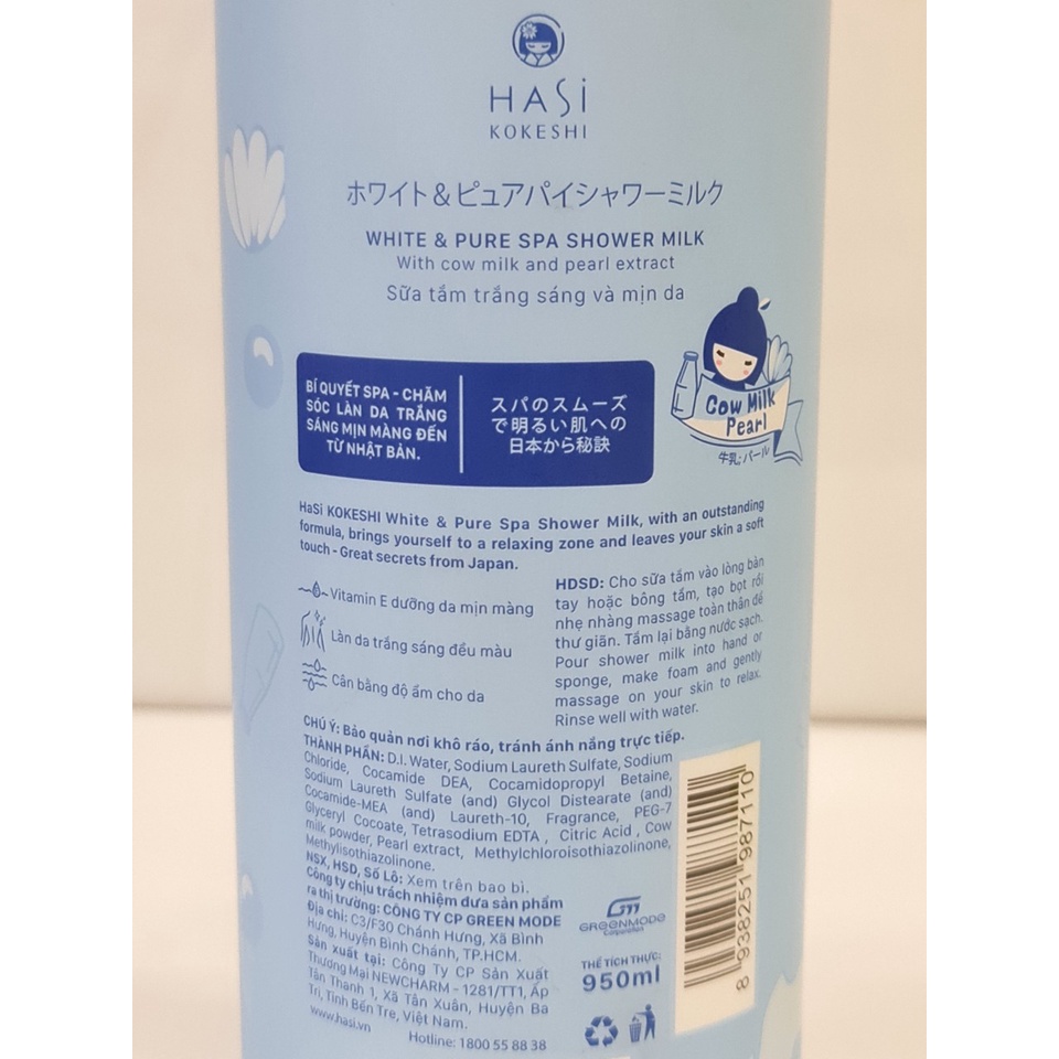 Sữa Tắm Dưỡng Ẩm Trắng Da HASI Kokeshi Shower Milk 950ml