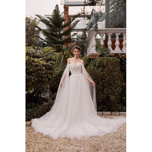 Tay voan rời váy cưới đầm tiệc đính hoa siêu sang