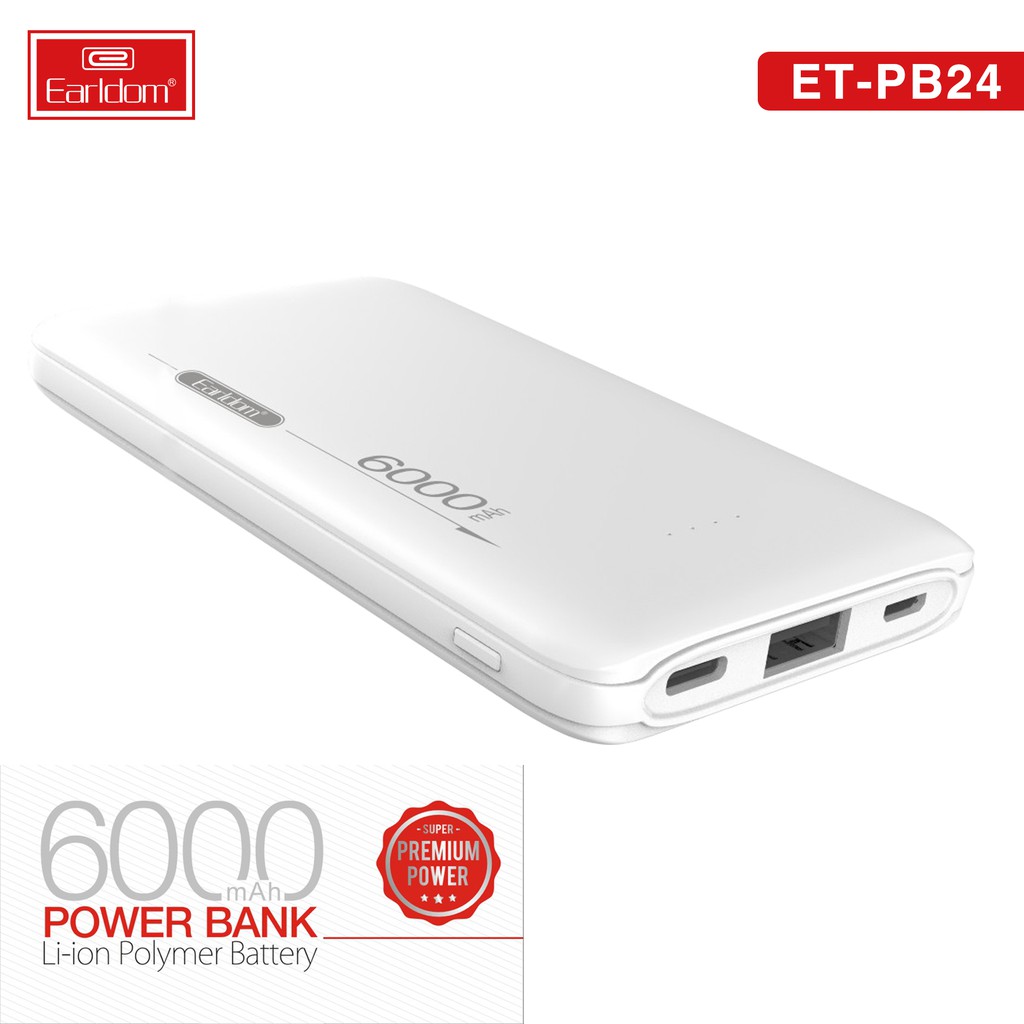 Sạc Dự Phòng Earldom PB24 Chính Hãng 6000mAh Earldom Hàng Chính Hãng - BH Lỗi 1 Đổi 1