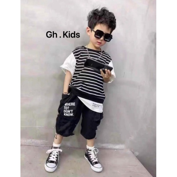 Bộ sọc bé trai hiphop cá tính ngầu chất bé 8-24kg