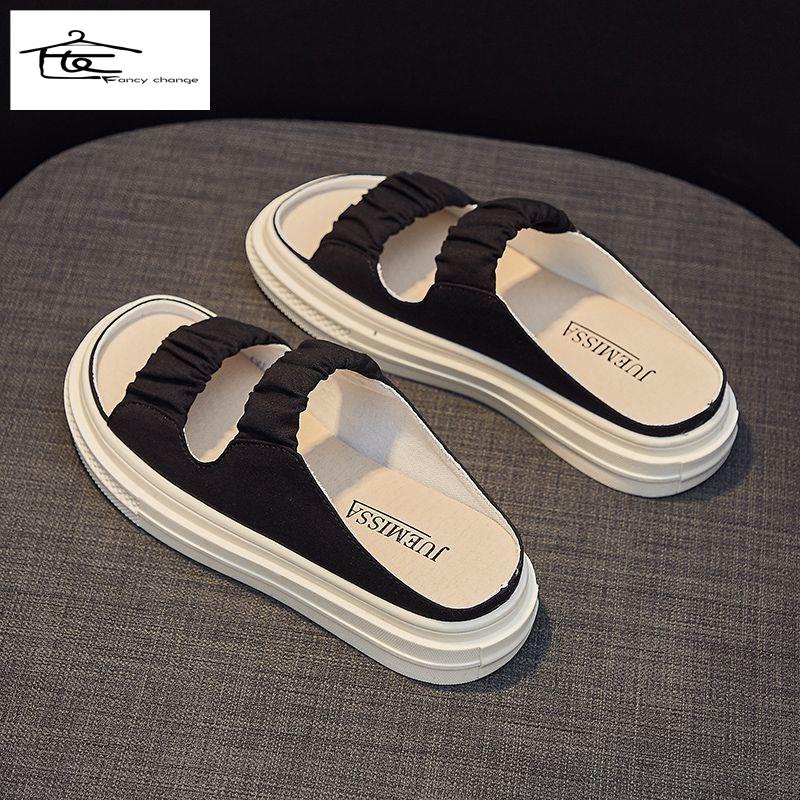 Dép Sandal Hở Mũi Vải Canvas Co Giãn Thời Trang Mùa Hè