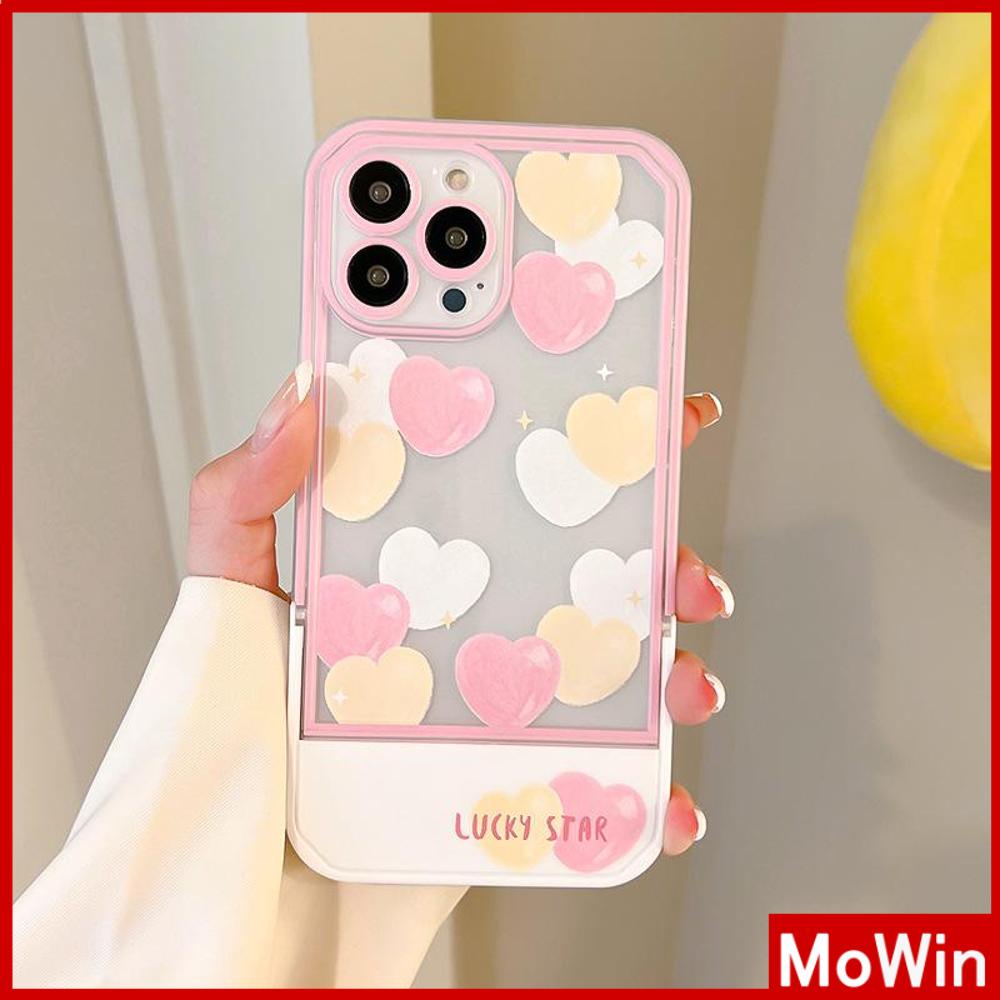 iPhone Case Acrylic Invisible Folding Stand Silicone Soft Case Airbag Shockproof Cover Camera Pink Heart Cute Compatible For iPhone 11 Pro Max 13 Pro Max 12 Pro Max 7Plus xr XS Max