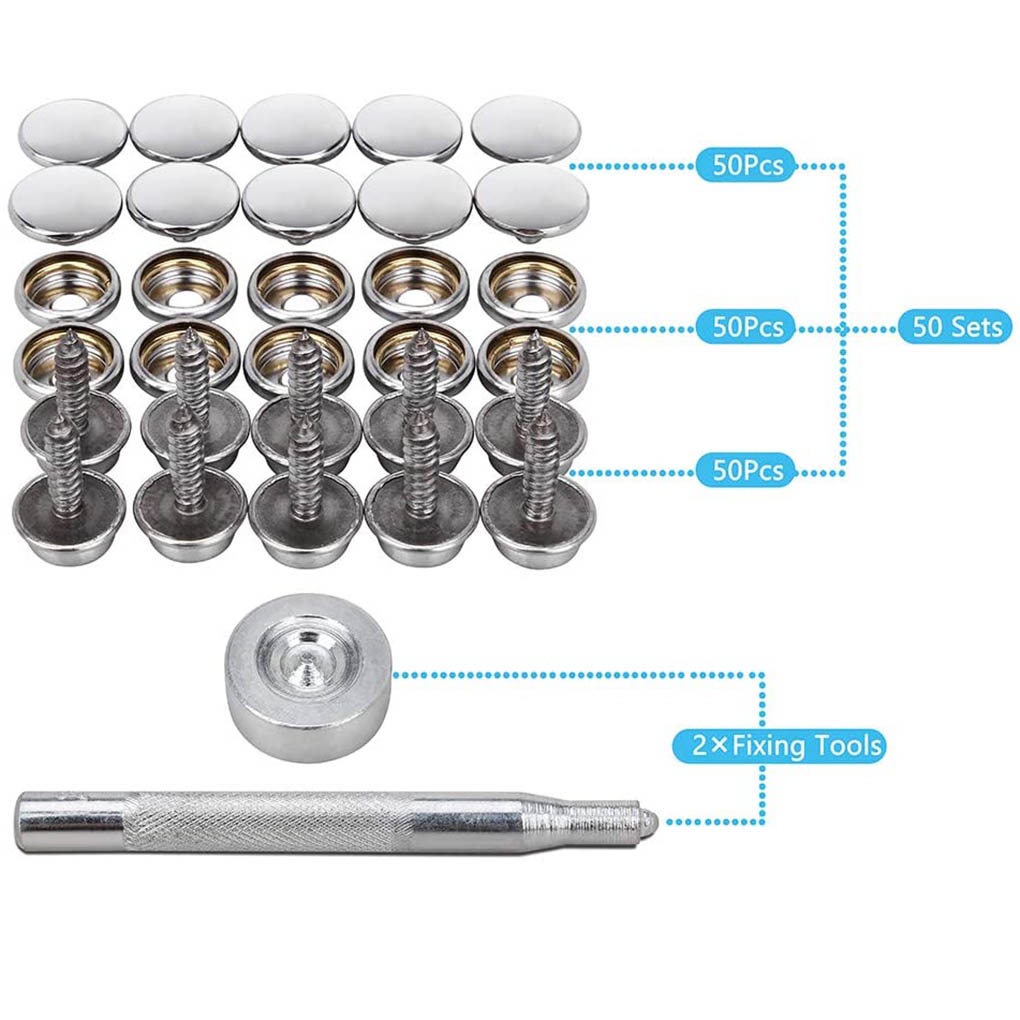[CHOO] 150 Pcs/set Stainless Steel Snap Button Boat Sailcloth Canvas Snap Fastener Socket Screw Kit with Setting Tool