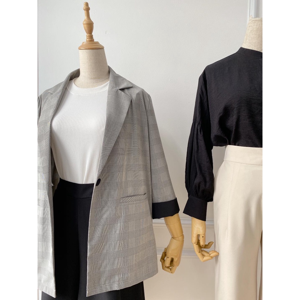 Áo khoác blazer phong cách Hàn Quốc grey caro blazer Maxy Workshop