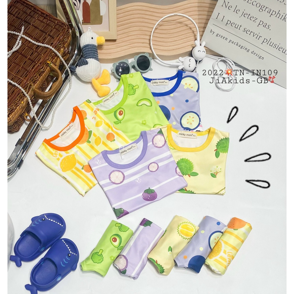 Bộ Tay Ngắn Quần Dài VẢI 3D MINKY MOM In Hình Họa Tiết Trái Cây Cho Bé TN-IN109