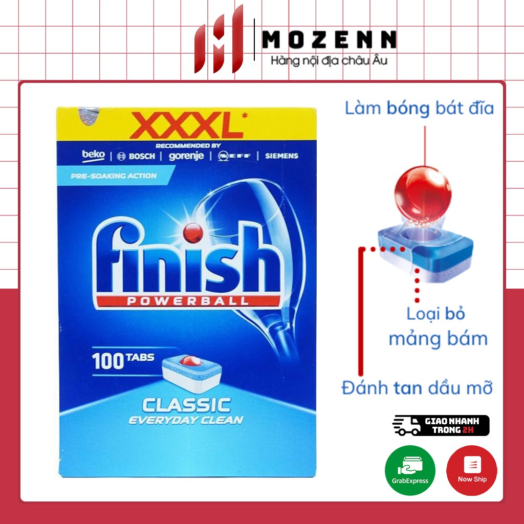 Viên rửa chén bát Finish Classic 100 viên - chính hãng Finish EU