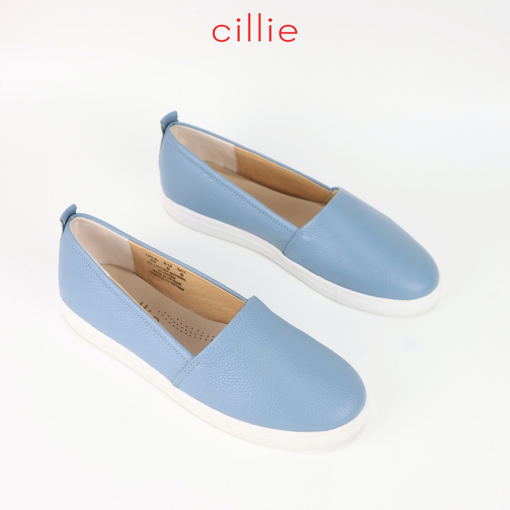 Giày slip on nữ thời trang kiểu dáng basic đế bằng da thật êm mềm ôm chân Cillie 1016