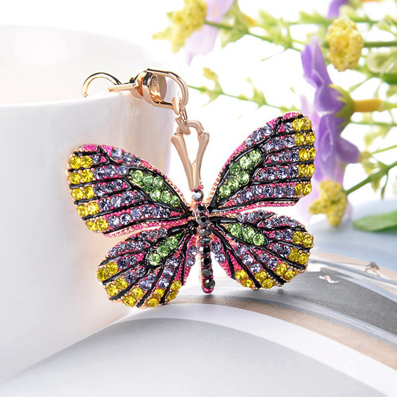 DL  Colorful Butterfly Crystal Keychain Keyring Sparkling Pendant Handbag Bag Charm~