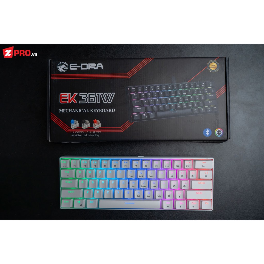 [Mã SKAMA06 giảm 8% đơn 250k]Bàn phím cơ Bluetooth Edra EK361W RGB - White