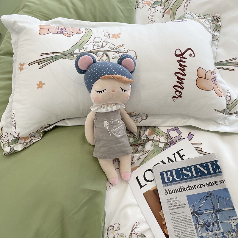 Chăn ga gối cotton poly Hàn quốc - Mẫu chùm hoa xanh.