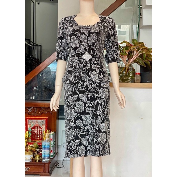 ĐẦM DỰ TIỆC TRUNG NIÊN THUN KIM SA CO GIÃN