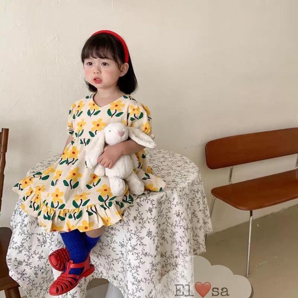 Váy bé gái - Váy babydoll họa tiết bông hoa siêu xinh cho bé 1-5 Tuổi