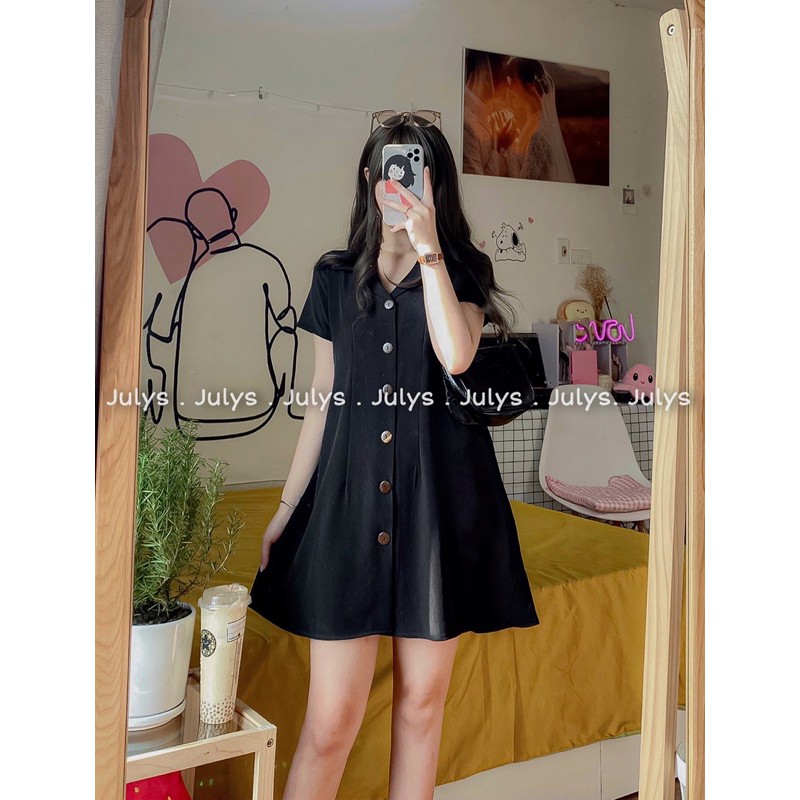 [Mã SKAMA06 giảm 8% tối đa 50K đơn 250K] Váy cổ vest cài cúc (ảnh thật shop chụp kèm video cận chất) | BigBuy360 - bigbuy360.vn