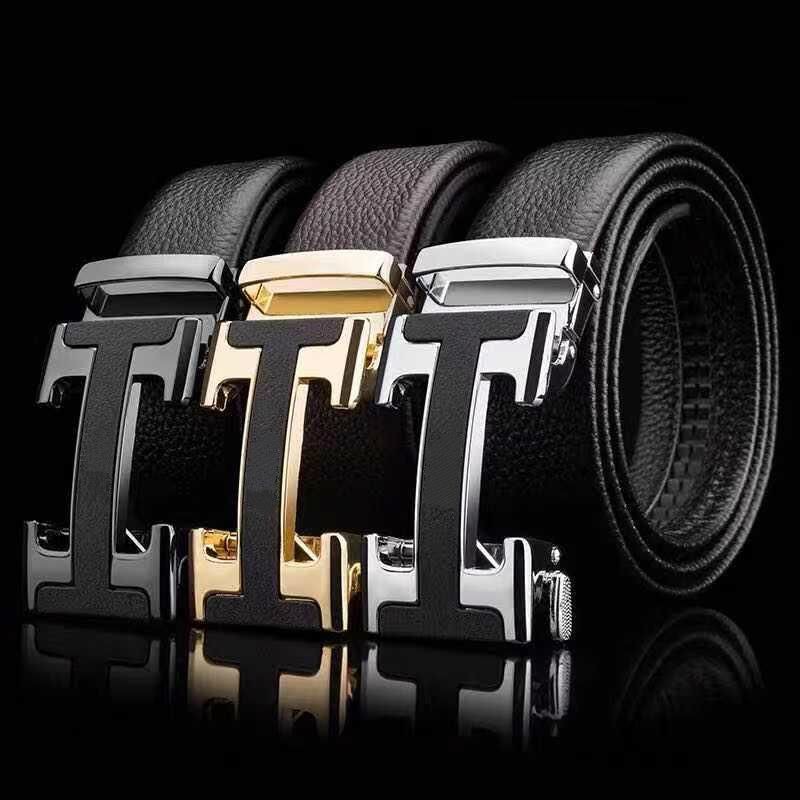 Thắt lưng da thật khóa tự động 3.4cm thời trang cho nam