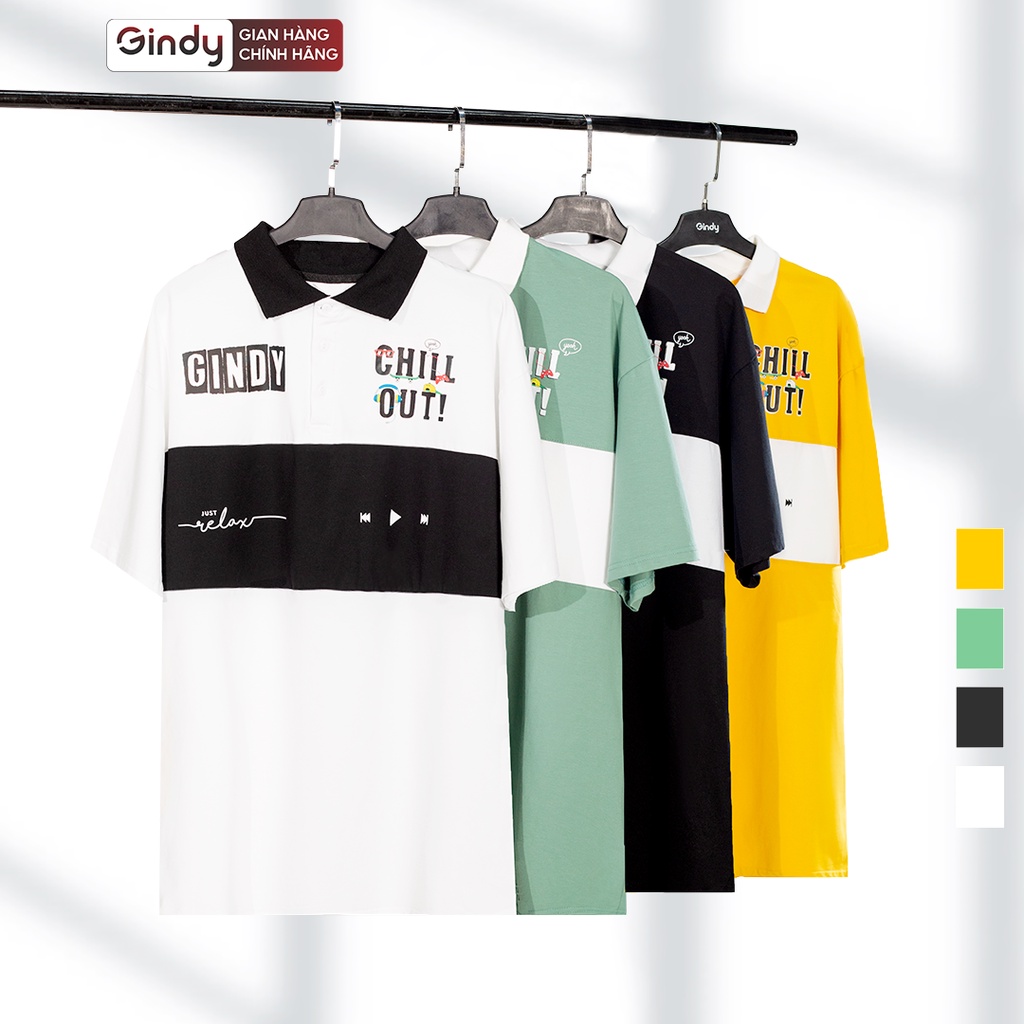 Áo thun polo nam nữ form rộng unisex GINDY ngắn tay nhiều màu vải cotton co giãn tốt thời trang Hàn Quốc năng động A076