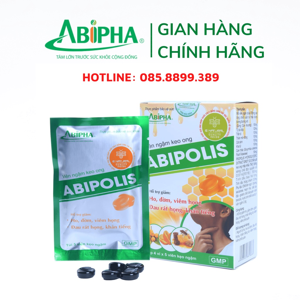 Viên Ngậm Keo Ong ABIPOLIS Hỗ Trợ Giảm Ho, Đờm, Viêm Họng, Đau Rát Họng, Khản Tiếng ( Hộp Bé 4 vỉ )