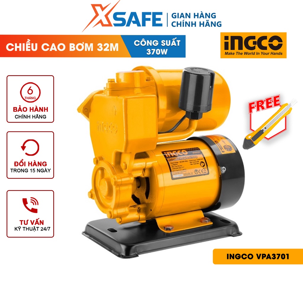 Máy bơm nước INGCO VPA3701 điện thế 220-240V~50Hz, công suất 370W(0.5HP), chiều cao bơm tối đa 32m