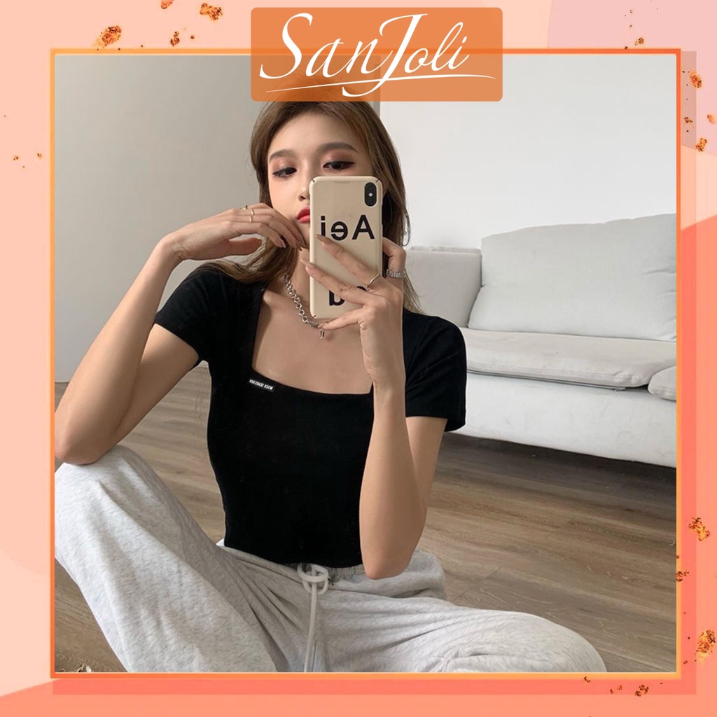 Áo Crotop ôm Cổ Vuông SanJoli, áo nữ kiểu thun tay ngắn body sexy cá tính thể thao Jennie Hàn Quốc giá rẻ AO020
