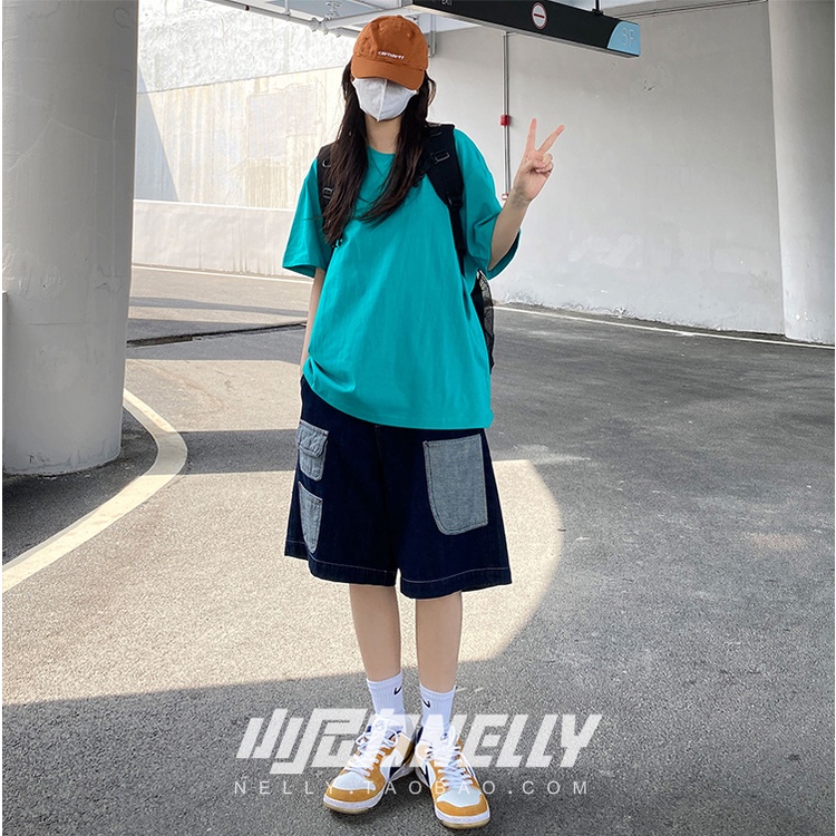 Áo phông Nelly Heybig tay ngắn trơn màu xanh hồ