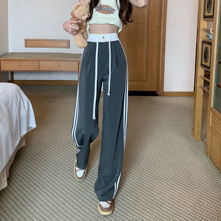Quần Dài Lưng Cao Ống Rộng Màu Sắc Tương Phản Thời Trang Mùa Hè Cho Nữ