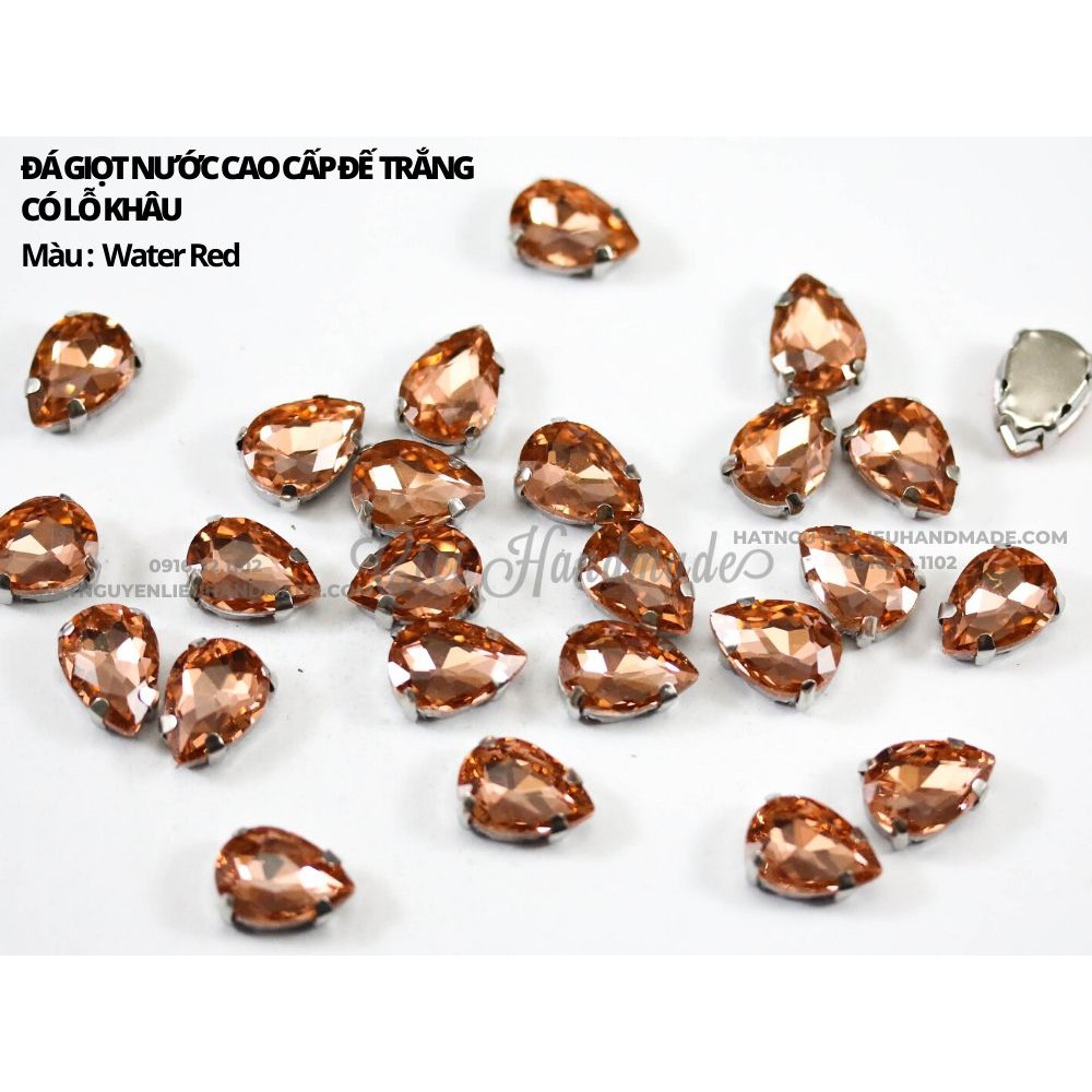 Set 10 hạt đá giọt nước đế trắng, có lỗ khâu link 3/3 Cici Handmade chuyên hạt đá hạt pha lê hạt cườm trang sức