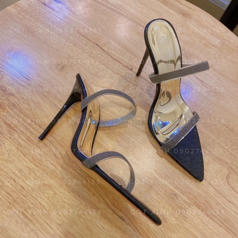 Dép cao gót 2 quai mảnh kim tuyến