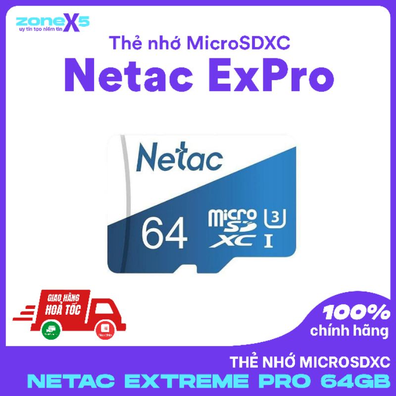 Thẻ nhớ microSDXC Netac Extreme Pro 64GB U3 4K 100MB/s (Trắng xanh) - chuyên camera và điện thoại&lt;br&gt;