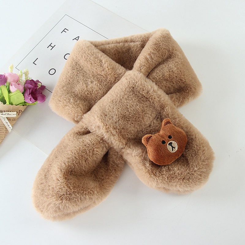 Khăn choàng cổ giữ ấm 80cm in hình gấu hoạt hình dễ thương dành cho bé gái