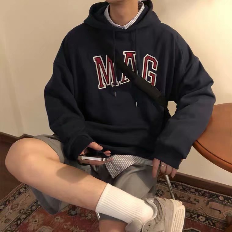 Áo hoodie dáng rộng in chữ phong cách đường phố Hàn Quốc thời trang mùa đông cho nam size M-5XL