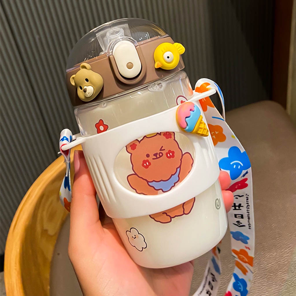 Bình Nước Cho Bé, Bình Nước Cute Kèm Stiker Và Dây Đeo Siêu Dễ Thương