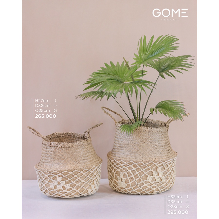 Giỏ cói/ Túi bụng đựng đồ, trồng cây | Mây tre đan xuất khẩu phong cách Bắc Âu