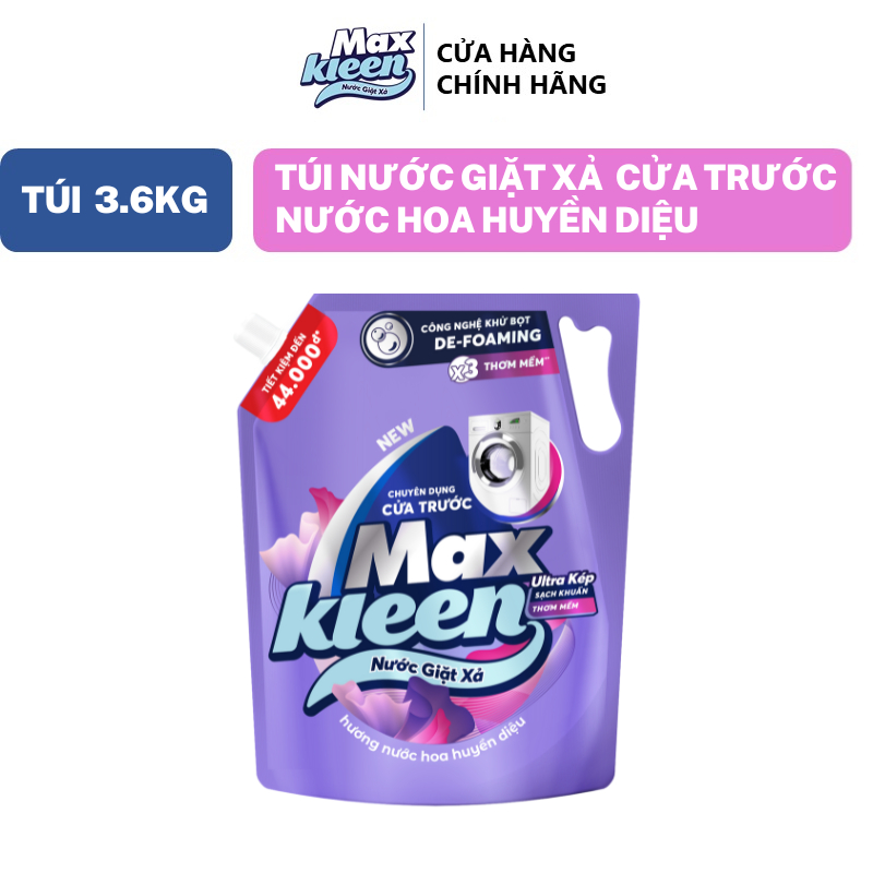 Túi Nước Giặt Xả MaxKleen chuyên dụng Cửa Trước 3.6kg Hương Nước hoa huyền diệu/Dấu ấn ngọt ngào (MỚI)