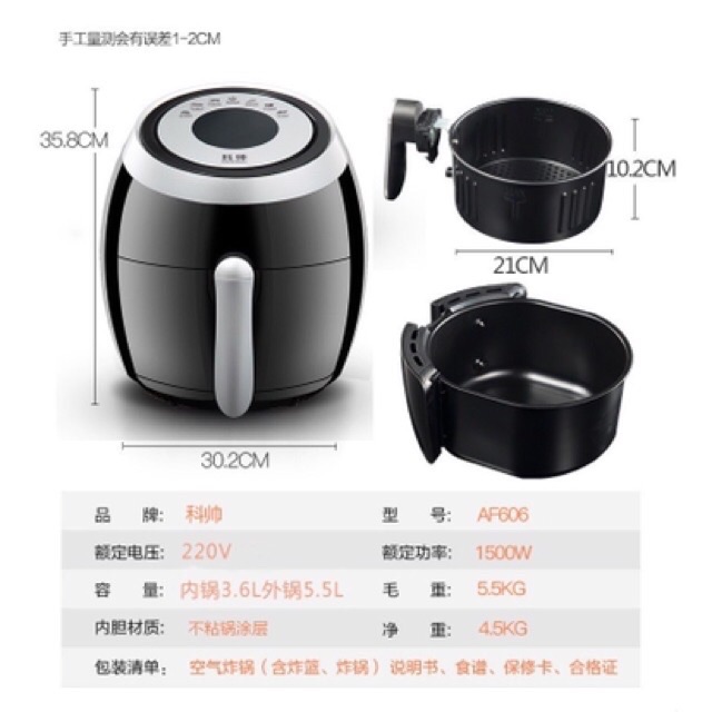 [Xả kho] Nồi chiên không dầu Keshuai AF606 cảm ứng 1500w