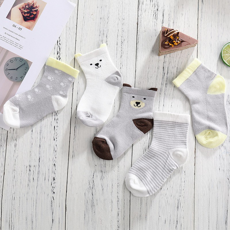 Tất điều hòa cho bé mềm mại, set 5 đôi tất Kid's Socks thoáng khí đủ size từ 0-3 tuổi