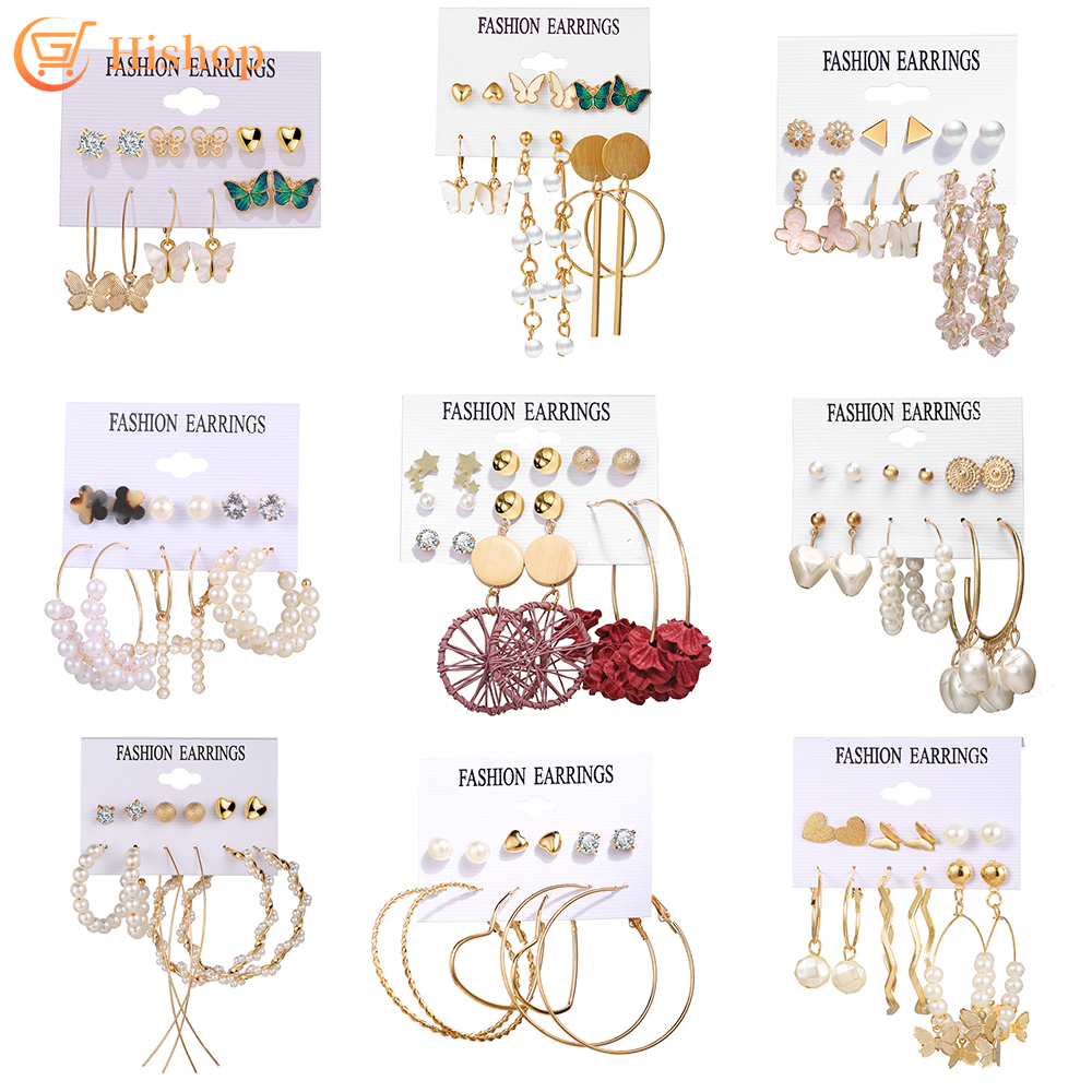 Set 20 Hoa Tai Hình Bướm Đính Ngọc Trai Nhân Tạo Thời Trang