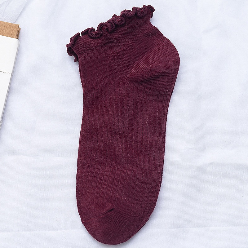 Vớ cotton đến mắt cá màu trơn phối bèo đáng yêu phong cách thời trang xuân hè cho nữ | BigBuy360 - bigbuy360.vn