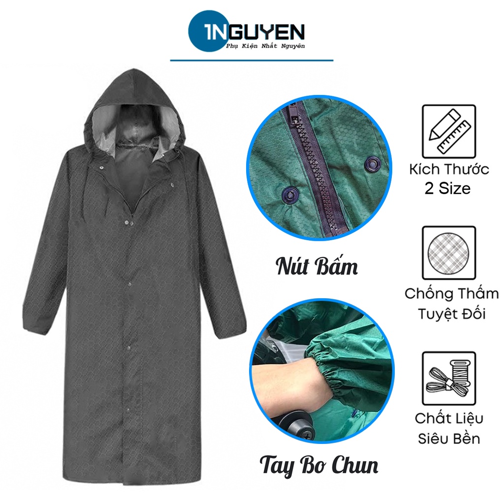 Áo Mưa Vẩy Cá Có Dây Kéo Cao Cấp 1 Người Mặc Bít Hông, Form Rộng, Big Size, Áo Mưa Măng Tô, Đồ Đi Mưa