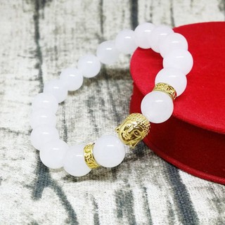 Vòng tay đá mã não trắng phong thủy mix mặt phật vàng
