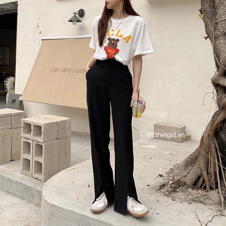 Quần Dài Lưng Cao Ống Rộng Phong Cách Hàn Quốc Thời Trang Cho Nữ