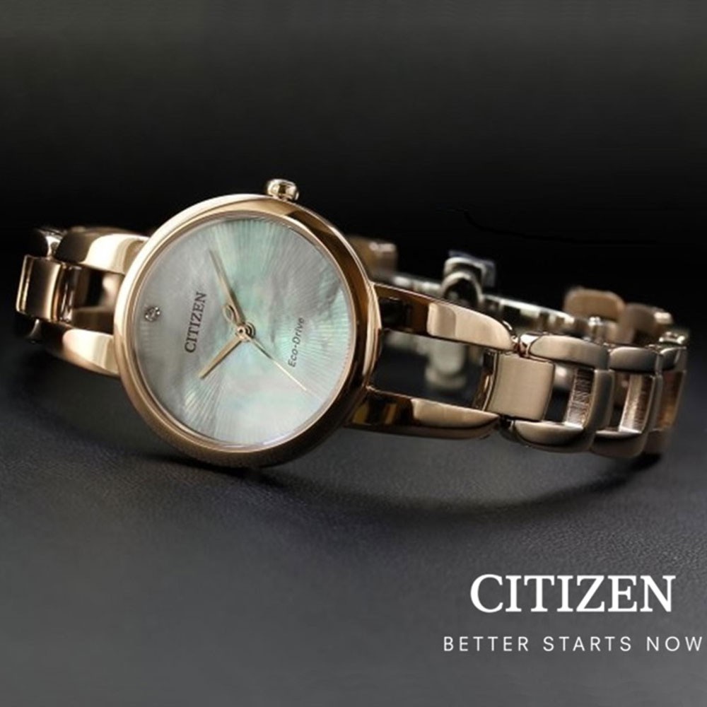 Đồng Hồ Nữ Citizen Đính Kim Cương Dây Thép Không Gỉ EM0433-87D - Mặt Xà Cừ (Sapphire)